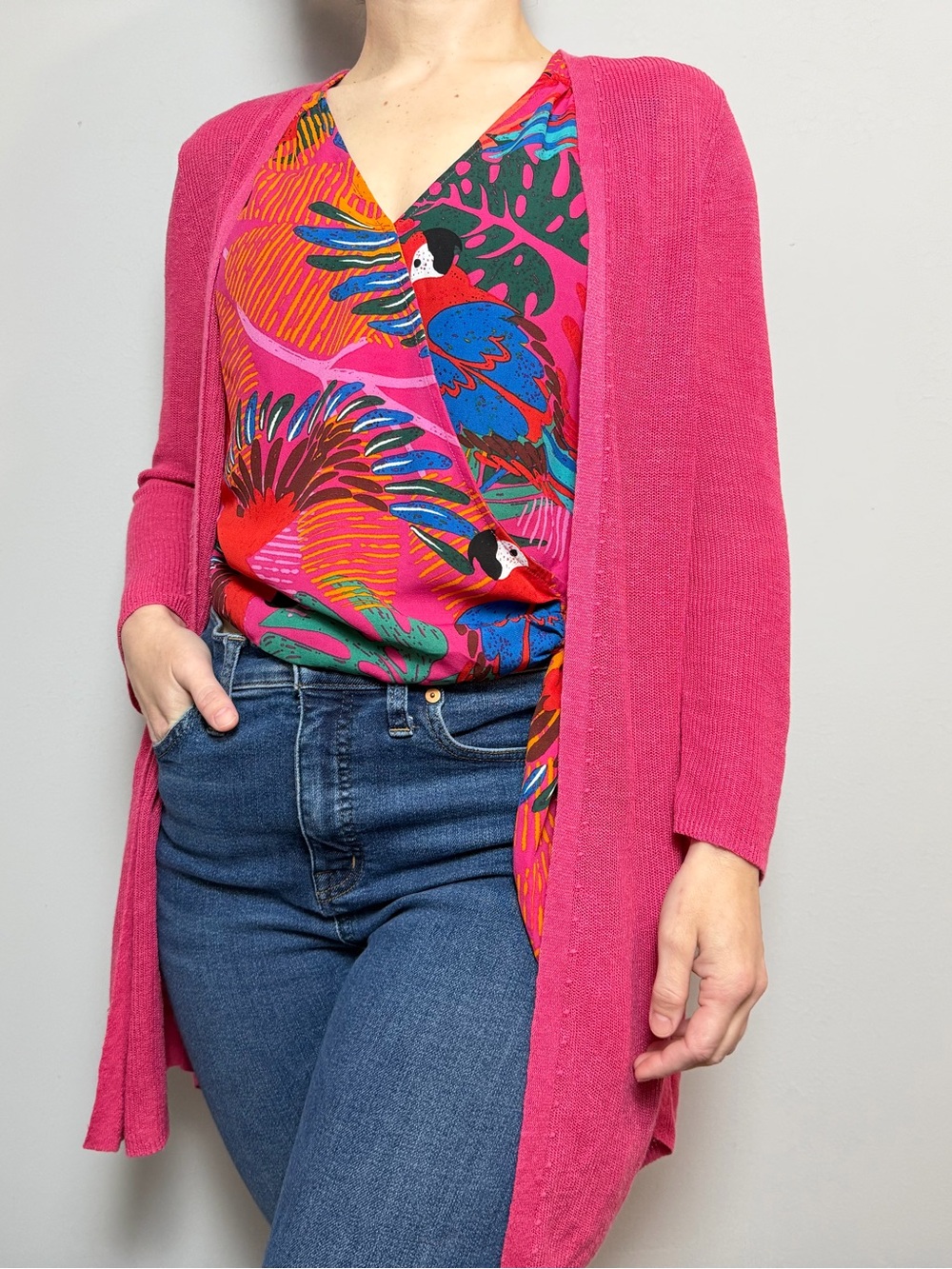 J. Jill Linen Blend Rose Wine Knit Cardigan